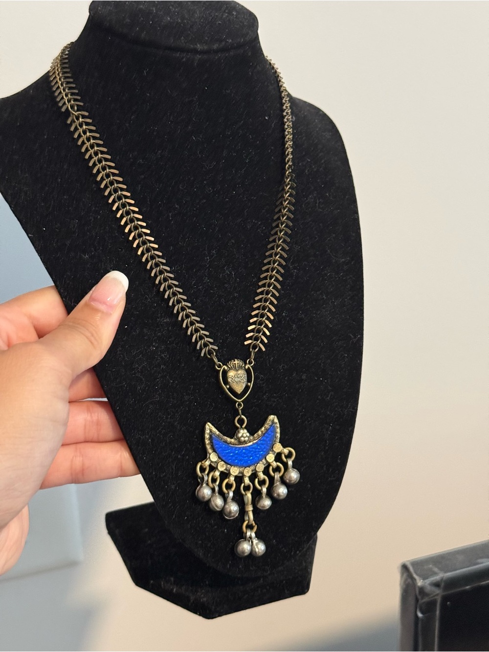 Blue Crescent Pendant Necklace